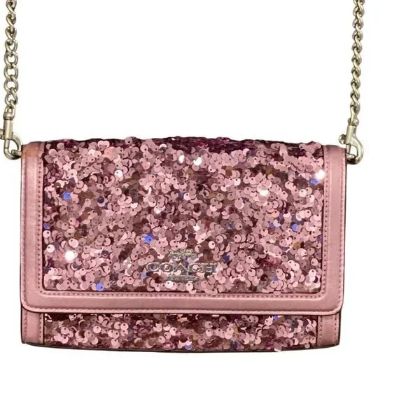 Coach Sequined Flap Clutch Crossbody Lilac Bag/Clutch - Picture 2 of 13